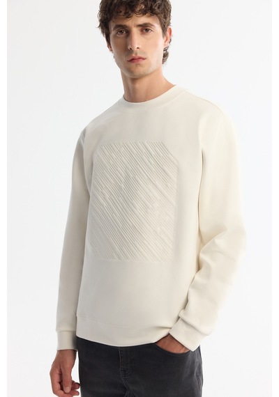 Avva Erkek Ekru Bisiklet Yaka Pamuklu Baskılı Elastan Regular Fit Sweatshirt A42y1243