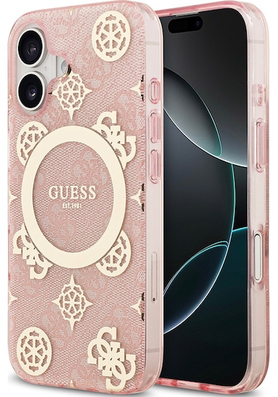 Apple Uyumlu iPhone 17 Kılıf Guess Lisanslı M-safeli Iml Peony Ve 4g Desenli Klasik Logolu Kapak Pembe Pembe