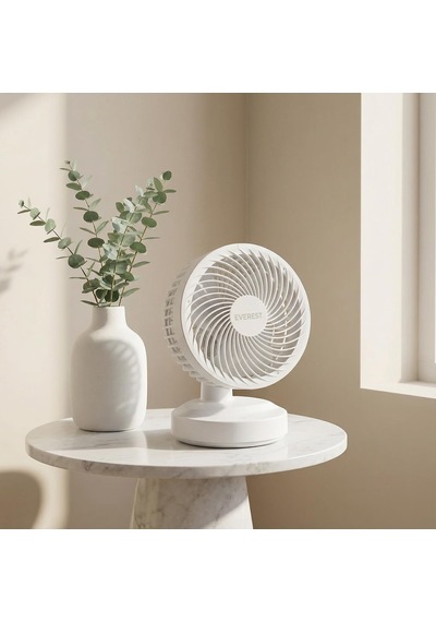 Everest Serisi Fan 508 Beyaz 7 İnç 3 Kademeli 2100 Rpm Hız Dikey Döndürme Açısı 60 Derece 5 W Masaüstü Usb Fan