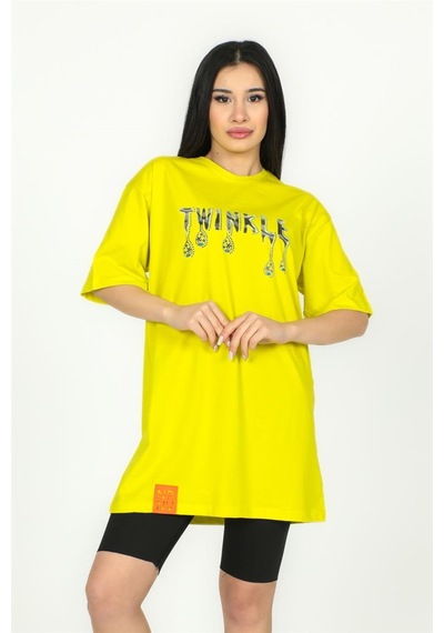 Twinkle Baskılı Oversize Tshirt Sarı-sarı Sarı