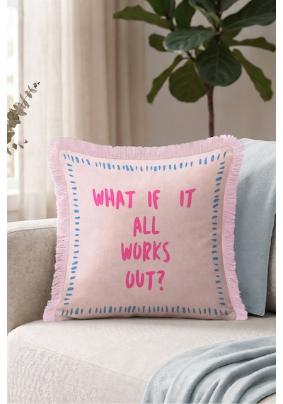 Pop Art Motto Yazılı Saçaklı Yastık Kılıfı - Eğlenceli Genç Odası Pembe Krem Püsküllü Kırlent Kılıfı Yalın Düş Opal Pop Art Motto Yazılı Saçaklı Yastık Kılıfı - Eğlenceli Genç Odası Pembe Krem Püsküllü Kırlent Kılıfı Yalın Düş Opal