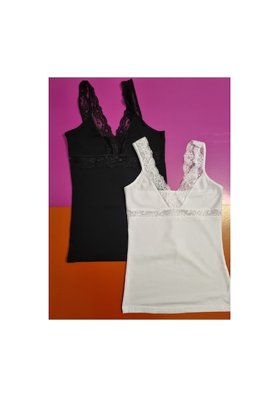 Demirsa Boutique Modal Kumaş Dantel Askılı V Yaka Siyah Ve Beyaz Renk 2'li Kadın Atlet Beyaz-siyah Demirsa Boutique Modal Kumaş Dantel Askılı V Yaka Siyah Ve Beyaz Renk 2'li Kadın Atlet Beyaz-siyah