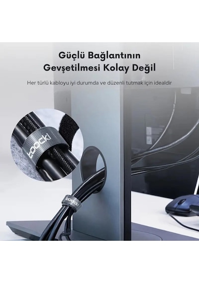 Coofbe 5 Renk 25 Metre Cırt Cırt Bantlı Kablo Sarıcı Düzenleyici Organizatör Kablo Düzenleme