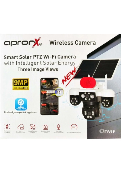 Apronx Apx-wp296 9mp 3.6mm Solar Wifi Üç Kamera 24 Led Ptz V380pro