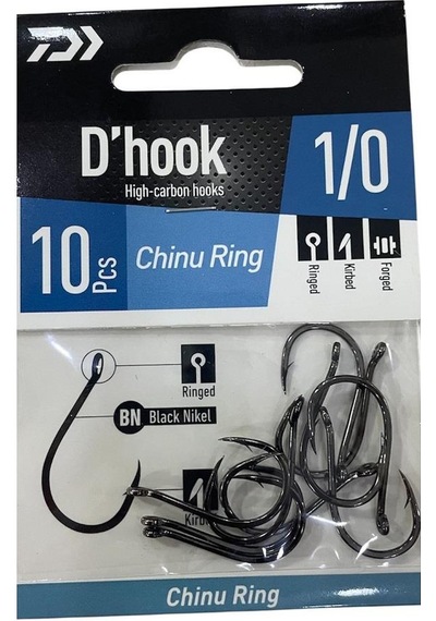Daiwa D'hook Chinu Ring No:1/0 Black Nikel Olta İğnesi 10 Adet