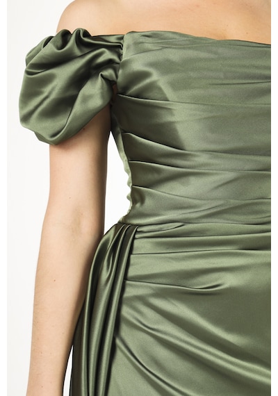 Feminist Haki Drape Detaylı Saten Kumaş Abiye Elbise 9704858.23 Haki