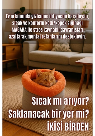 Modern Kedi Ve Köpek Mağara Yatağı, 80x60x3 Cm, Sakinleştirici Ve Konforlu, Serin Mat Kılıfı İle Şeftali