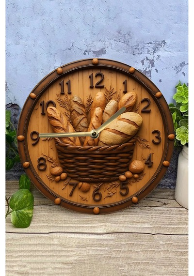 Ekmek Sepeti Mdf Duvar Saati Çift Katmanlı Sessiz Mekanizmalı 3d Görünümlü 33 Cm Sdw153 Renkli