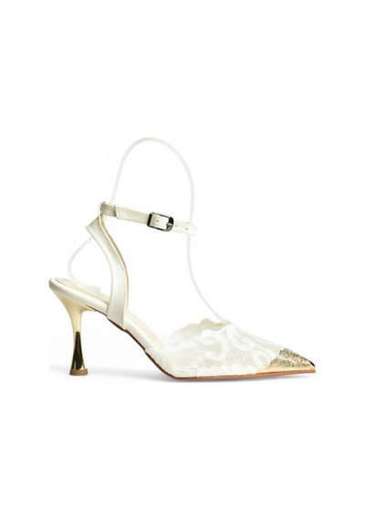 Fox Shoes Y752082806 Beyaz Dantel İnce Topuklu Kadın Ayakkabı