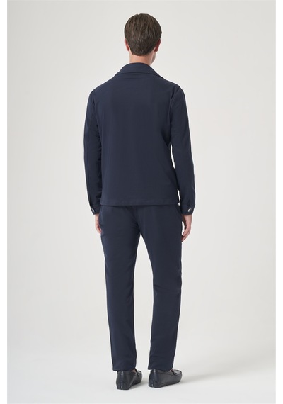 İmza Lacivert Berberi Yaka Örme Beli Lastikli 6 Drop Slim Fit Astarsız Esnek Takım Elbise 1001260177