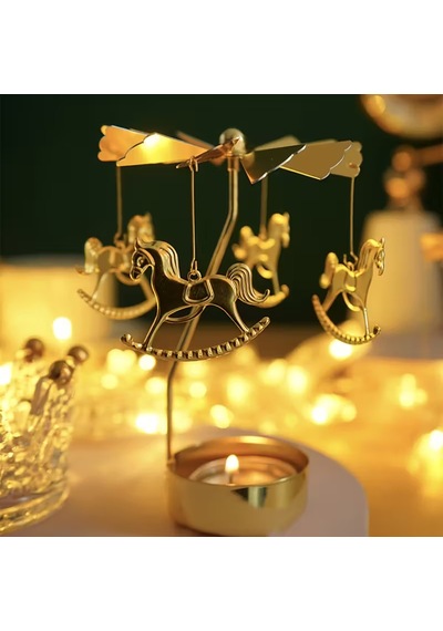 Isı İle Dönen Mumluk Atlı Karınca Modeli Dilek Çanı Gold