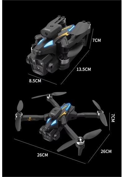 Çift Kameralı Engel Kaçınma Sensörlü Drone Uzaktan Kumandalı App Destekli Led Işıklı Quadcopter