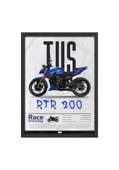 Tvs Rtr 200 Siyah Ahşap Çerçeveli Poster, Dekoratif Motosiklet Duvar Tablosu