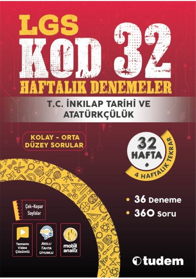 LGS T. C. İnkılap Tarihi ve Atatürkçülük Kod 32 - Haftalık Denemeler- Tudem Yayınları