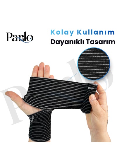 Parlo Siyah Elastik Bandaj 3 Lü Set 10-15-20 Cm %300 Esnek, 4,5 M Ye Kadar Uzayan, Metal Kancalı Bandaj Seti