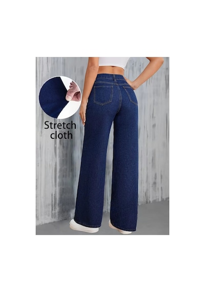 Woddi Çnr Kadın Yüksek Bel Lacivert Salaş Jeans Likralı Esnek Kot Pantolon Yeni Hsn-1 Laci Vert
