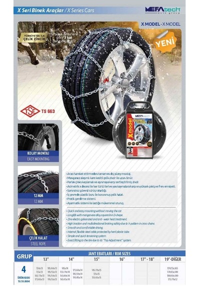 235/60x14 Ebatlarına Uyumlu Takmatik X Tipi Kar Patinaj Zinciri M Diğer