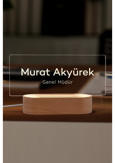 Kişiye Özel Led İsimlik Masa Lambası Masif Ahşap Tabanlı Usb Kablolu Pleksi Led Gece Lambası