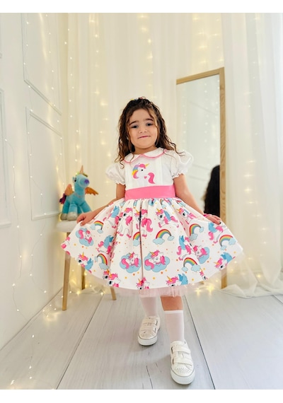 H L Y Karol Tasarım Unicorn Vintage Kız Bebek Elbisesi,doğum Günü,fotoğraf Çekim Elbise,0-12 Yaş Uygun Pembe