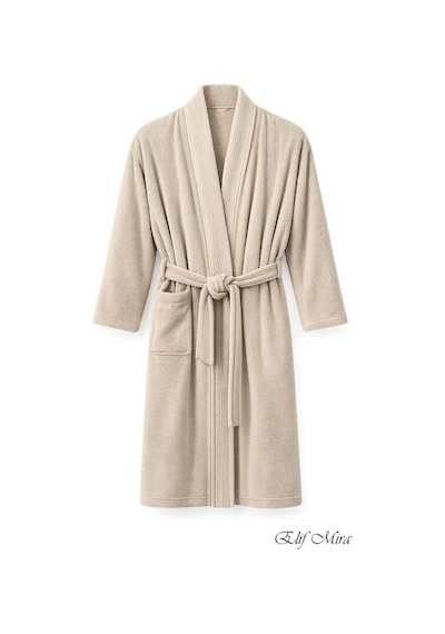 Kimono Yaka Unisex Tek Kişilik Pamuklu Banyo Bornozu Comfort Bej