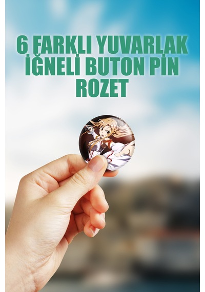 Sword Art Online Çanta Süsü Rozet İğneli Buton Rozet Seti 6 Adet Çok Renkli