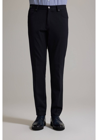 Erkek Lacivert Slim Fit Yan Cepli Kanvas Pantolon