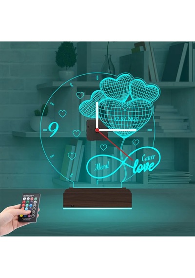 Luvivia Sevgiliye Hediye Kalp Sonsuzluk Yıldönümü V2 Kişiye Özel Saatli 3d Lamba - Masa Gece Lambası
