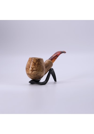 El Oyması Blok Lületaşı Pipo 9mm Filtreli, Akrilik Ağızlık, Klasik Damarlı Strand Model