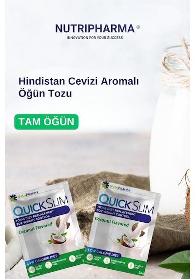 Nutripharma Quick Slim Whey Proteinli Öğün Tozu - Hindistan Cevizi Aromalı 30 Saşe + Shaker Hindistan Cevizi