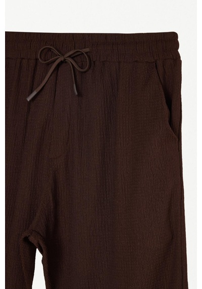 Tudors Erkek Standart Fit Kısa Kollu Beli Bağcıklı Apaş Yaka Kahverengi Gömlek Jogger Takım-38235 Kahverengi