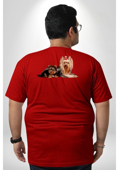 Angemiel Yorkshire Teacup Ve Anne Köpek Büyük Beden Kırmızı Tişört Kadın Erkek Ünisex Sırt Baskılı Kırmızı