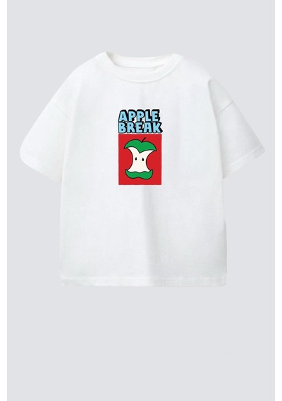 Monila Erkek Çocuk Pamuklu Bisiklet Yaka Elma Baskılı T-shirt Ekru