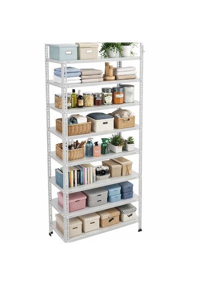 8 Katlı Galvaniz Çelik Raf - Depo, Arşiv, Kiler, Dosya, Market Rafı 31x60 Cm-200 Cm-0.70 Mm Gri