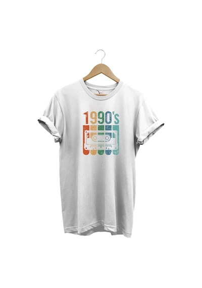 Vintage Retro 1990's Baskılı Kaset %100 Pamuk Regular Fit Bisiklet Yaka Beyaz T-shirt Beyaz