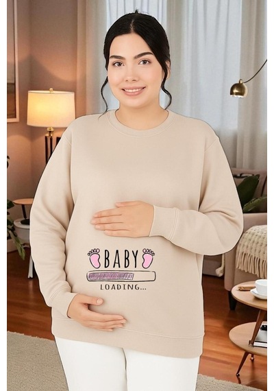 Benroma 3 İplik Penye Baskılı Hamile Sweatshırt
