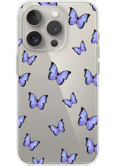 Apple Uyumlu iPhone 14 Pro Şeffaf Kılıf Şeffaf Şeffaf Kelebek 3 Tasarımlı