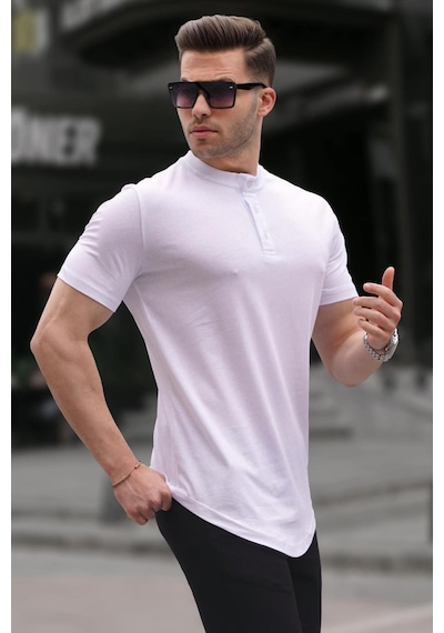Madmext Beyaz Polo Yaka Basic Erkek Tişört 6132-beyaz Beyaz