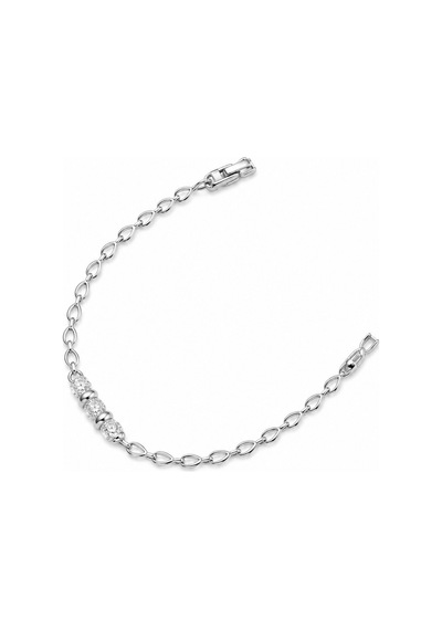 Balenbi Jewelry Gümüş Renk Üç Zirkon Taş Detaylı Oval Zincir Paslanmaz Çelik Kadın Bileklik 1200