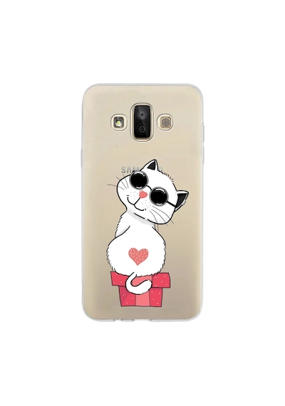 Samsung Galaxy Uyumlu J7 Duo Kapak Cool Cat Tasarımlı Şeffaf Silikon Kılıf Şeffaf