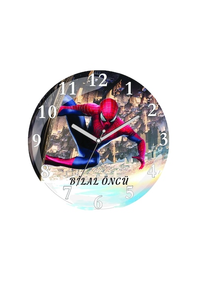 En Çok Satılan Kişiye Özel Örümcek Adam Spider Man Çap 30cm Sessiz Akar Bombeli Gerçek Cam Duvar Saati Çok Renkli