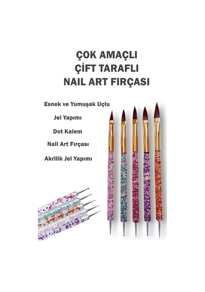 5 Adet Nail Art Fırça Seti, Fırçalı Tırnak Süsleme Desen Seti Dot Kalemi 5'li Tırnak Boyama Nail Art Çok Renkli
