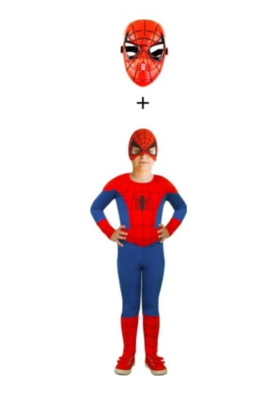 Sedirli Spiderman Kostümü Örümcek Adam Kostüm 2 Maskeli Çok Renkli