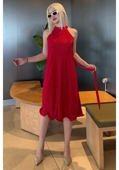 Madmext Kırmızı Halter Yaka Kadın Elbise Mg2351 Kırmızı