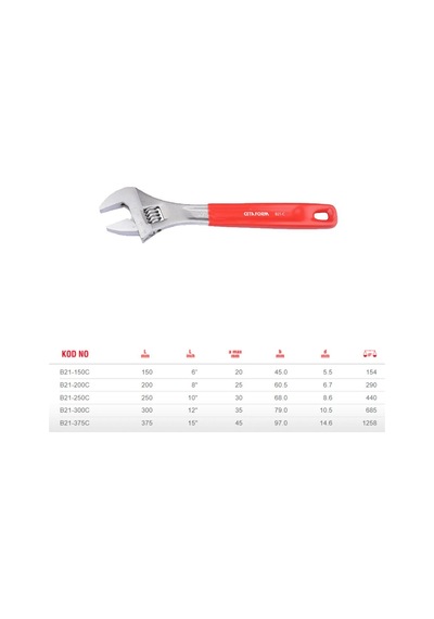 Ceta Form 300Mm B21-300C Kurbağacık Anahtar Krom Kaplı-Pvc Daldı