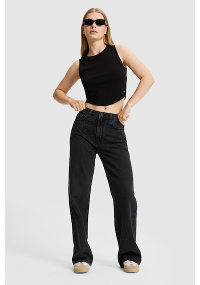 U.S. Polo Assn. Kadın Siyah Loose Fit Jean Pantolon 50330035-dn0027