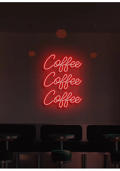 Coffee Coffee Coffee Yazılı Neon Tabela Kırmızı