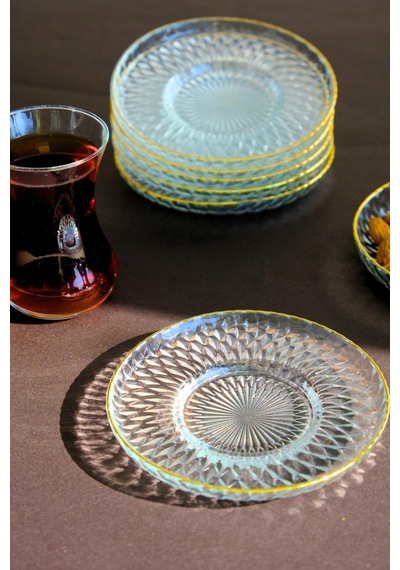 Tabak Evi Altın Yaldız Cam Çay Tabağı 12cm 6 Lı 2494 Şeffaf