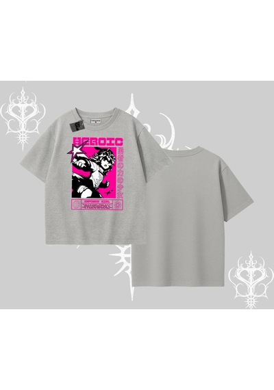Startmore Startmore Oversize Tshirt Heroic Anime Girl Japon Stil Grafik Baskılı Gri