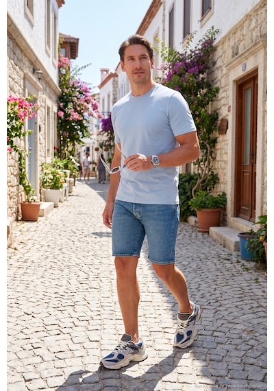 Buratti Pamuklu Regular Fit Bisiklet Yaka Erkek T Shirt 59020204 Açık Mavi