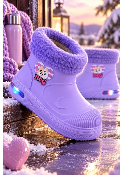 Muggo Muppy Işıklı Kürk Detaylı Unisex Çocuk Günlük Yağmur Ve Kar Botu Lila